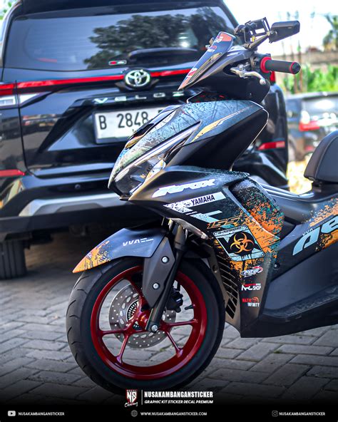 Desain Motor Yamaha Aerox Connected Bercak Oren Abu Abu Fullbody