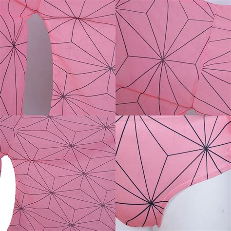 Demon Slayer Nezuko Kamado Cosplay Swimsuit Black Pink Bikini With Cover Up Outfit ISTARCOSPLAY