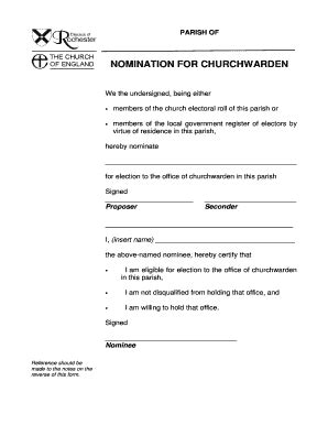 Fillable Online Rochester Anglican Sg Nomination For Churchwarden