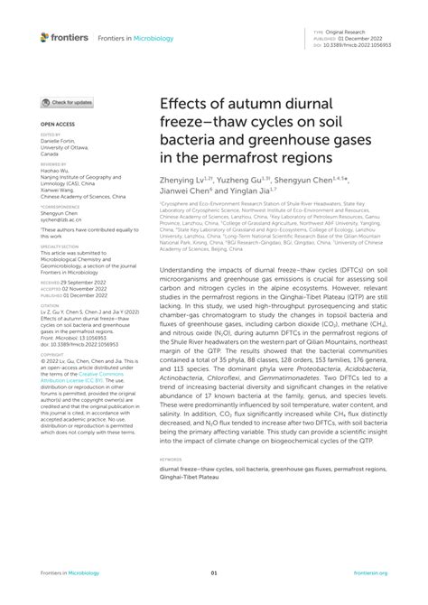 Pdf Effects Of Autumn Diurnal Freeze Thaw Cycles On Soil Bacteria And