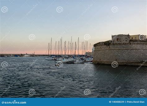 View Of Gallipoli Old Town And Harbour Puglia Region South Italy