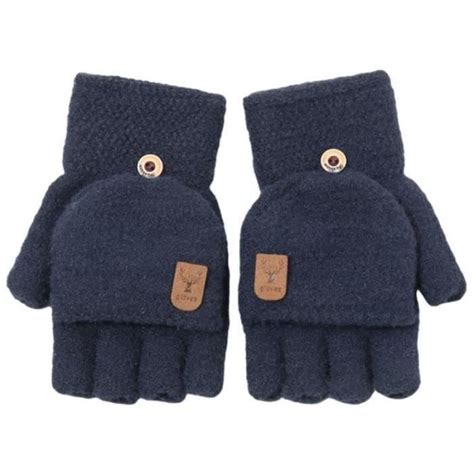 Gants Sans Doigts Rabattables Tricot Pais Souple Hiver Chaud Demi