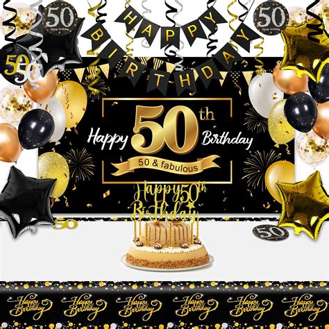 Buy 50th Birthday Party Decorations Set For Man Black Gold 50th