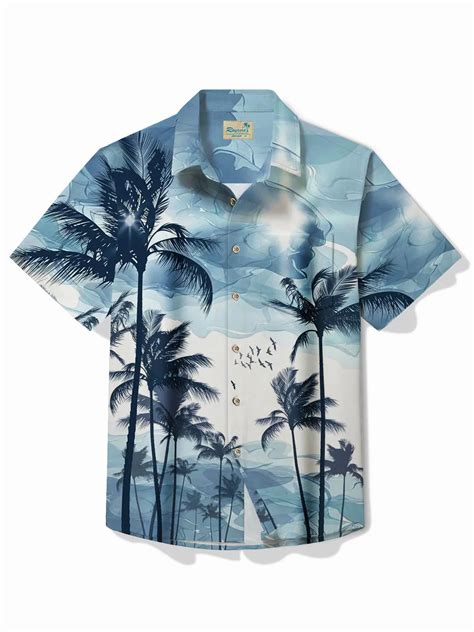 Royaura® Hawaiian Gradient Coconut Tree Print Mens Button Pocket Short