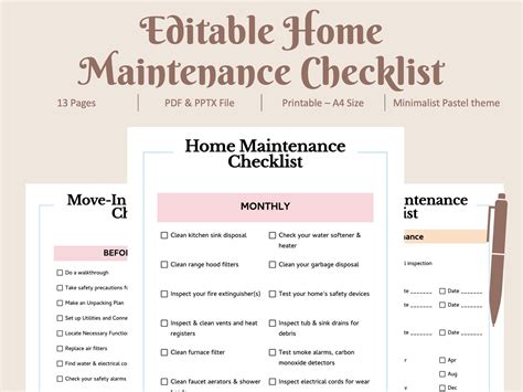 Editable Printable Home Maintenance Checklist Schedule Deep