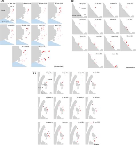 Emperor penguin estimated areas (i.e. population indices) at Coulman ...