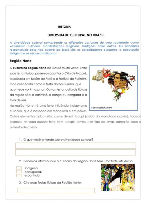 Exercícios Sobre Diversidade Cultural Com Gabarito 7 Ano