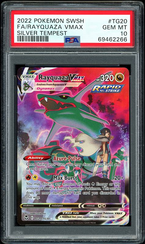 Psa 10 2022 Pokemon Swsh Silver Tempest Tg20 Rayquaza Vmax Full Art