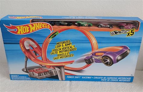 Hot Wheels Power Shift Raceway Track Set Loop And Jump With 5 Cars New Ebay