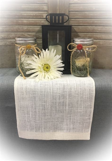 Off White Burlap Table Runner With Finished Edges Wedding Etsy