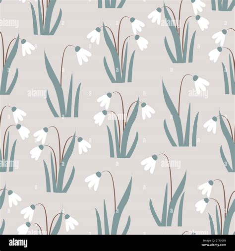 Seamless Pattern With Snowdrops Flowers On Grey Background Vector