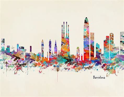 Barcelona City Skyline Painting By Bri Buckley Pixels