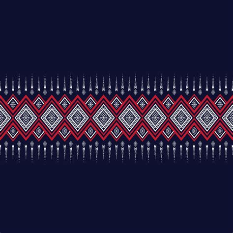 Geometric Ethnic Texture Embroidery Design On Dark Blue Background Or