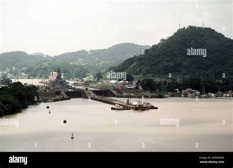 Starboard Bow View Of The Battleship Uss Iowa Bb 61 In The Pedro Miguel Locks During Its