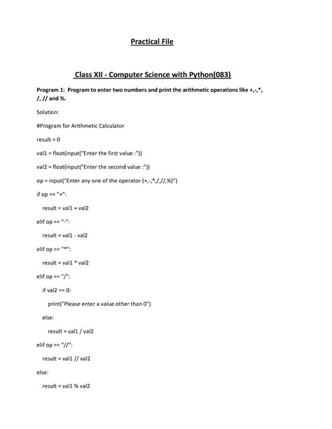 Xii Cs Practicals Bgdggd Practical File Class Xii Computer Science With Python 083