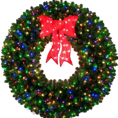 Acwreaths Foot Inch L E D Christmas Wreath With Pre Lit Red Bow