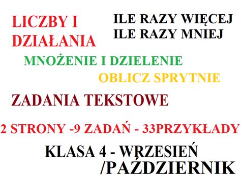 Liczby I Dzia Ania Mno Enie I Dzielenie Klasa Ile Razy Wi Cej