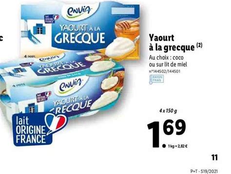 Offre Yaourt La Grecque Envia Chez Lidl