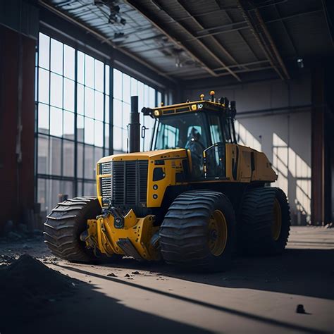 Premium Photo A Yellow Tractor Is In A Large Warehouse With The Word