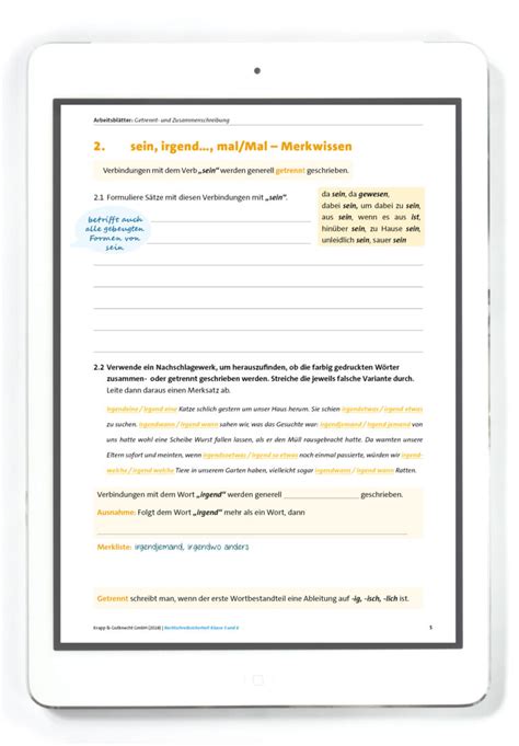 Getrennt Und Zusammenschreibung Klasse 5 Und 6 PDF Krapp