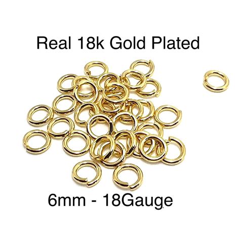 18 Gauge 6mm Shiny Real 18k Gold Plated Jump Rings 20 Units Gold