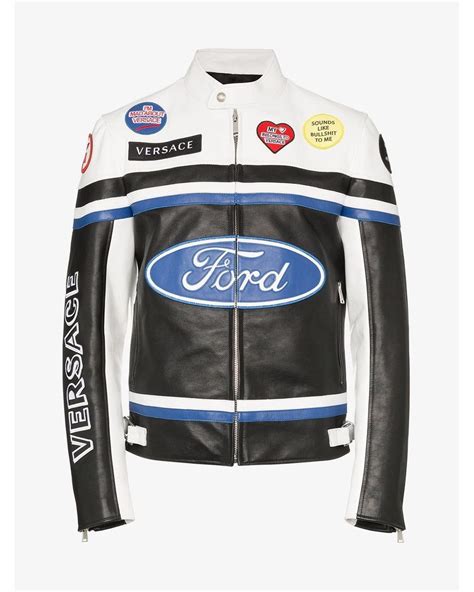 Versace X Ford Race Logo Biker Jacket In Black For Men Lyst