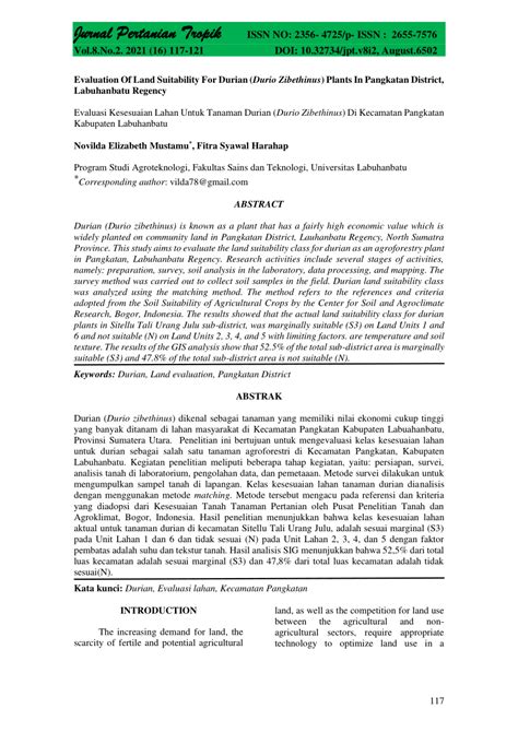 Pdf Evaluation Of Land Suitability For Durian Durio Zibethinus