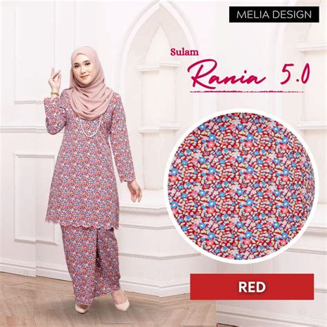 By Melia Design Baju Hot Raya Kurung Moden Riau Corak Bunga Cotton Ironless Premium Lembut