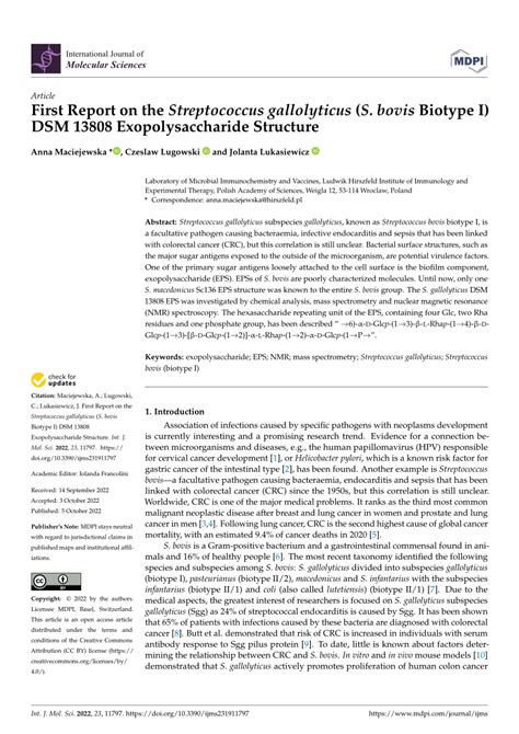 Pdf First Report On The Streptococcus Gallolyticus S Bovis Biotype