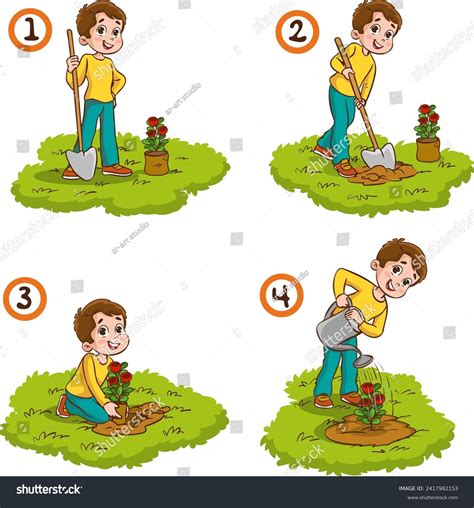 Ilustraci N Vectorial De Ni Os Plantando Rboles Vector De Stock