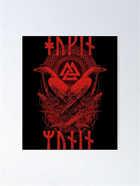 Norse Raven Viking Mythology Odin Valknut Runes Poster For Sale By