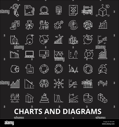 Karten Und Diagramme Bearbeitbare Zeile Symbole Vektor Auf Schwarzen