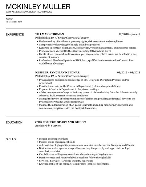 Senior Contracts Manager Resume Samples Velvet Jobs