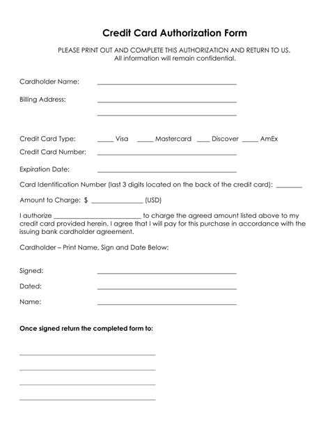 Credit Card Authorization Form Template Templates Study