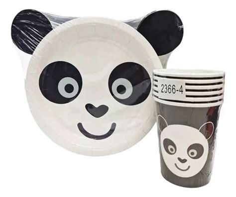 Set Platos Torta Vasos Desechables De Cart N Panda Cuotas Sin