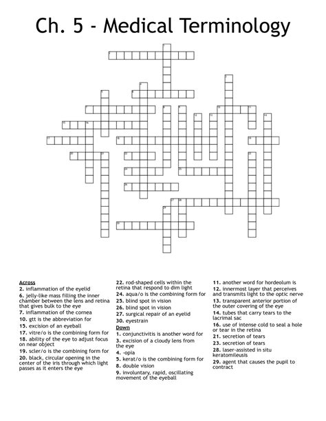 Ch Medical Terminology Crossword Wordmint