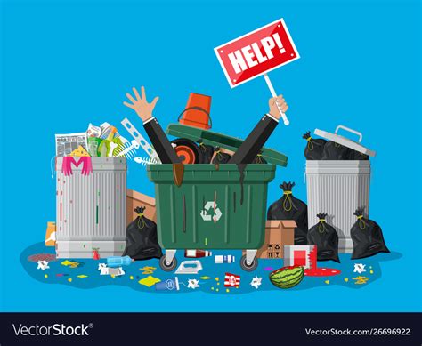 Garbage Bin Full Trash Overflowing Container Vector Image