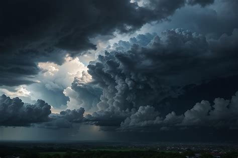 雷雨 ⁇ ハリケーン ⁇ 巻の前に暗い劇的な雲 抽象的な空の背景 プレミアム写真