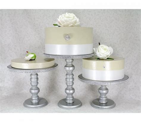 Silver Cake Stands Set Round Wooden Rhinestone Party Cupcake