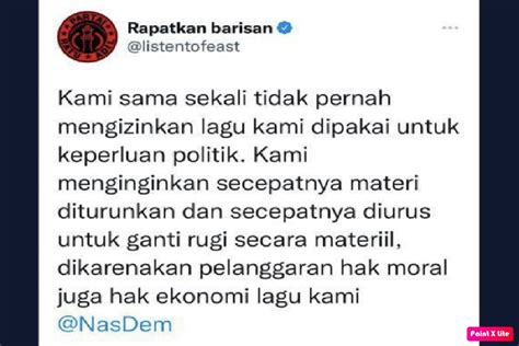 Lagunya Dipakai Tanpa Izin Partai Nasdem Kena Teguran Keras Band Feast