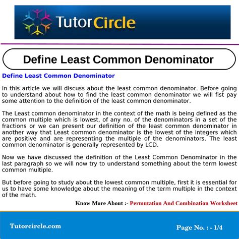 Least Common Denominator Definition