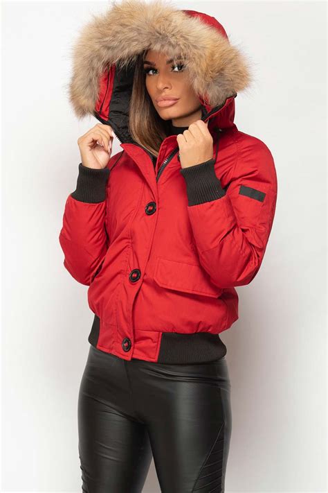 Womens Bomber Jacket With Natural Fur Hood Uk