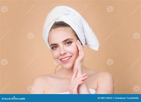 Woman With Golden Collagen Patches Under Her Eyes Woman Facial