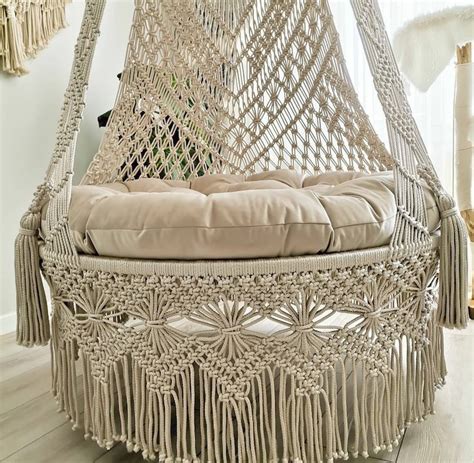 Macrame Swing Chair Macrame Hanging Chair Macrame Round Etsy