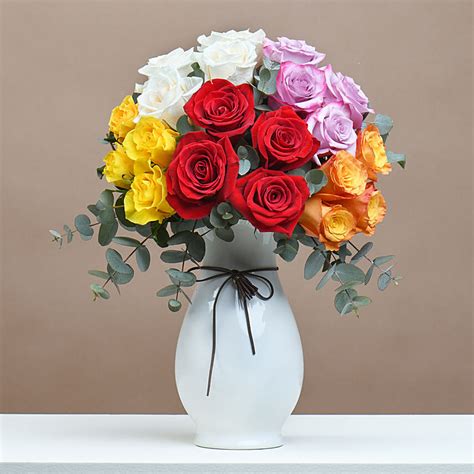 Online Mix Color Roses Arrangement T Delivery In Qatar Fnp