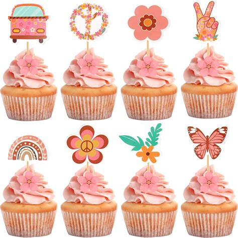 Amazon 48 Pieces Two Groovy Party Decorations Hippie Party Cupcake