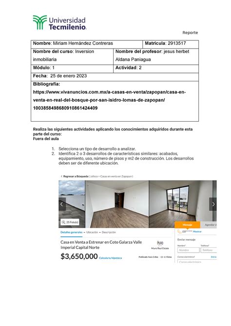 Actividad Inversion Inmobiliaria Reporte Nombre Miriam Hern Ndez