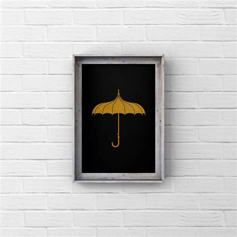 Vintage Art Deco Umbrella Minimalist Wall Art Gold Aesthetic Black