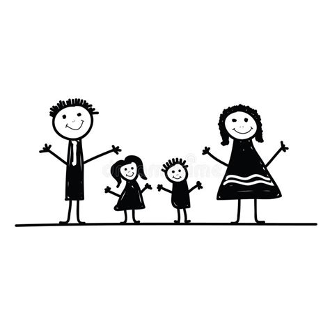 Family Cartoon Vector in Black Stock Vector - Illustration of daughter ...