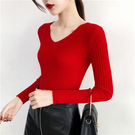 Asilah Long Sleeve V Neck Plain Knit Top Yesstyle